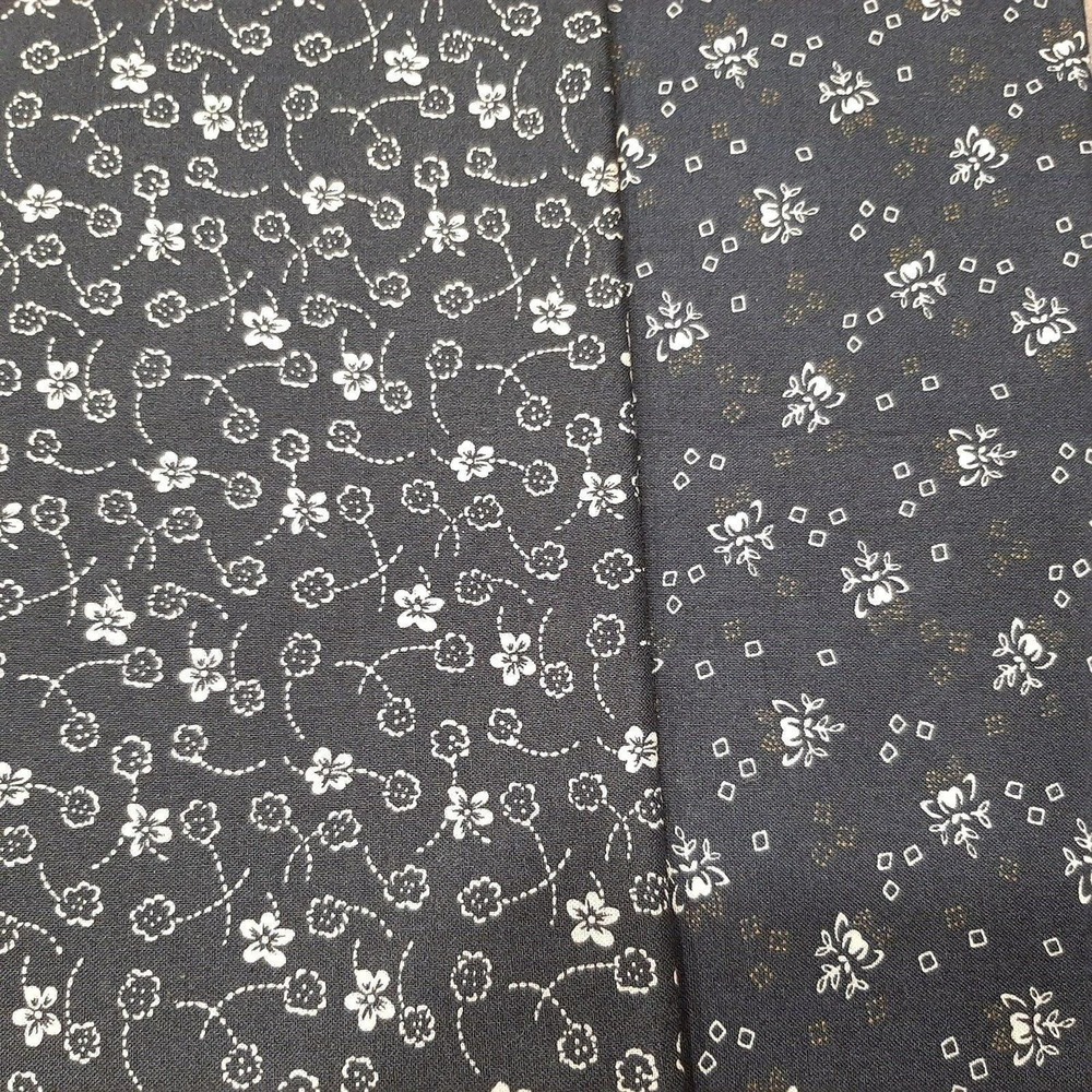 Navy Blue Floral Tonal RJR Cotton Fabrics Two Patterns 1 Yard Each